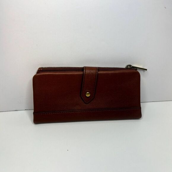 Fossil Lainie Brown Crossgrain Leather Organizer Credit Card Snap Clutch Wallet - Picture 5 of 15